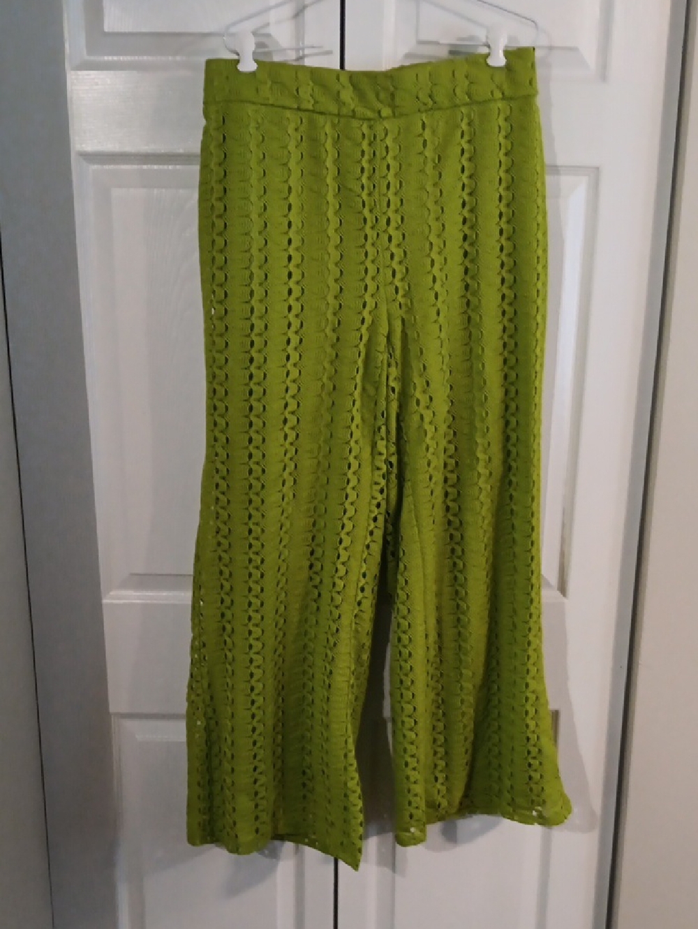 Women’s Lime Green Lined Crochet Wide-Leg Pants